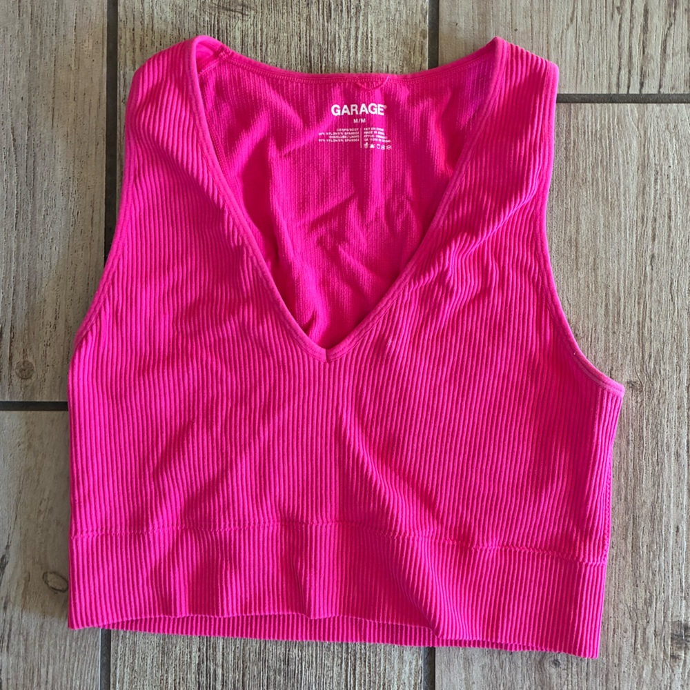 Garage Pink Ribbed Crop Top